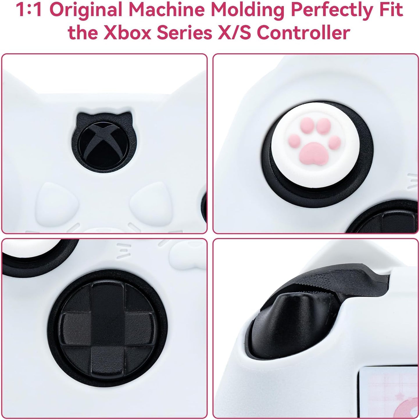 GeekShare Cat Paw Controller Skin Grips Set Anti-Slip Silicone Protective Cover Skin Case Compatible with Xbox Series X Controller with 2 Thumb Grip Caps and 1 Sticker (White)