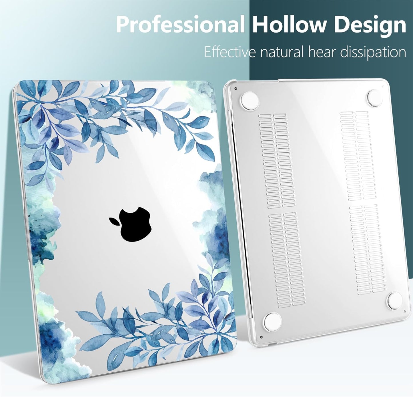 TWOLSKOO Compatible with M4 MacBook Air 15 inch Case 2025-2023 Released Model M4 A3241 M3 A3114 M2 A2941, Plastic Hard Shell & Screen Protector & Keyboard Cover & Trackpad Film, Blue Floral