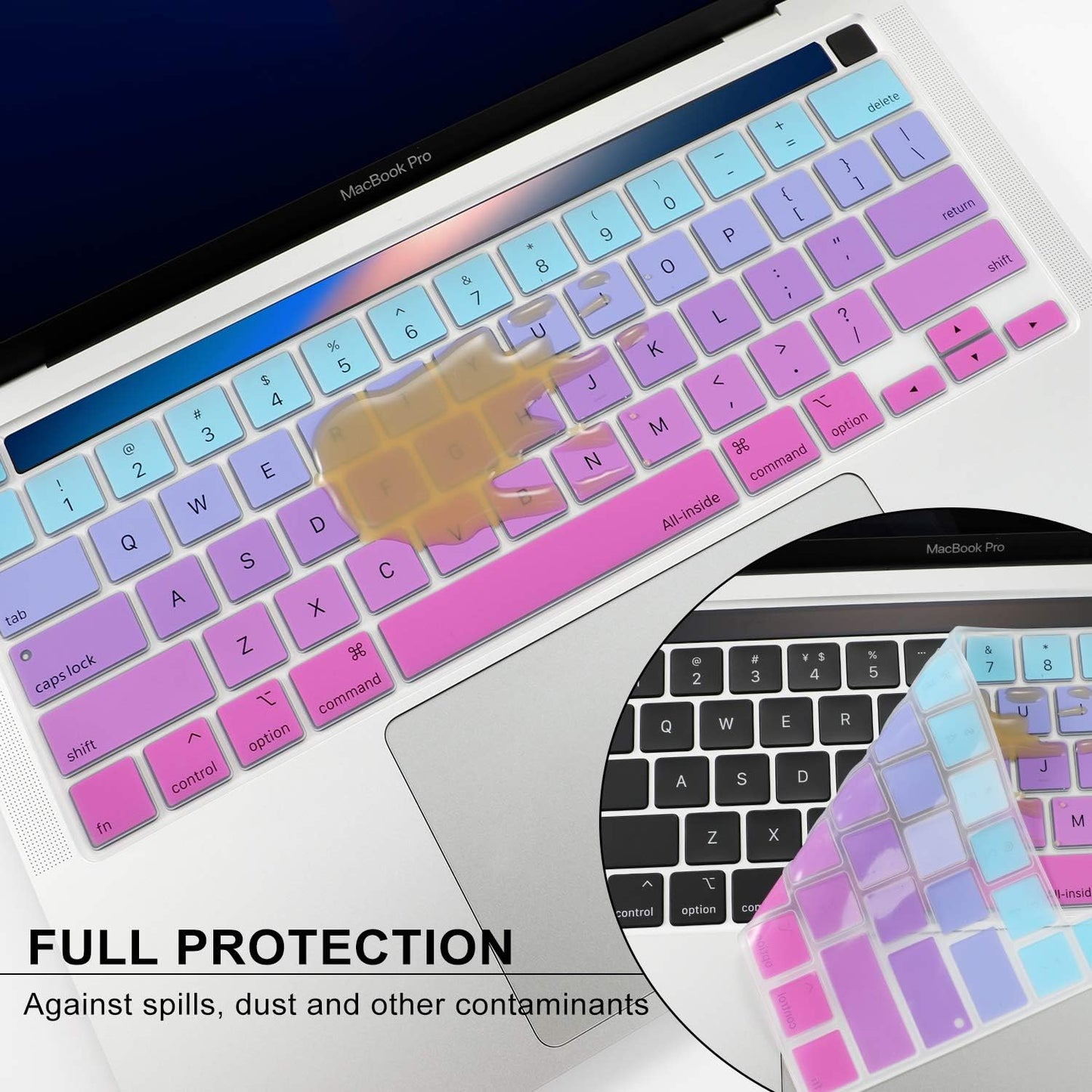 Allinside Keyboard Cover Skin for 2020 MacBook Pro 13 inch A2338 M1 A2251 A2289 and 2019 MacBook Pro 16 inch A2141 with Touch Bar & Touch ID, Ombre Blue Pink