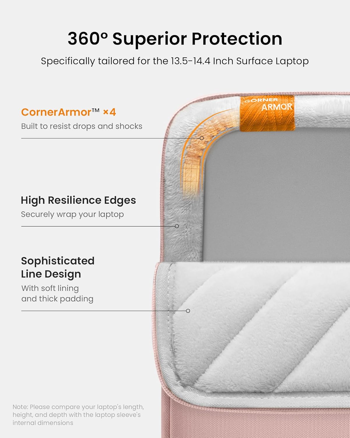 tomtoc 360° Protective Laptop Sleeve for 13.5-14.4 Inch Surface Laptop Studio/6/5/4/3, Surface Book, Water-Resistant Laptop Case for Acer Aspire/Swift 14, ASUS Vivobook/Zenbook 14, Jumper EZbook X3