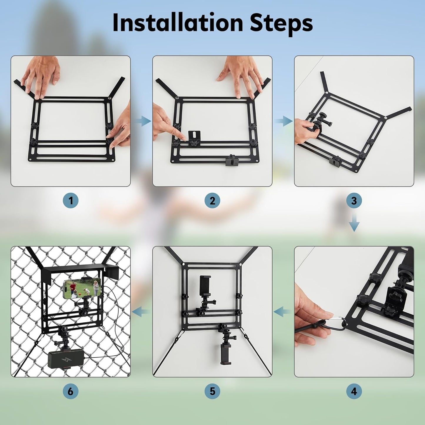 Cell Phone Fence Mount with Shade, Fence Phone Holder Mounting Kit for iPhone, GoPro, Mevo Start, Insta360 and Other Action Cameras, Streaming Kit for Recording Baseball, Softball and Tennis