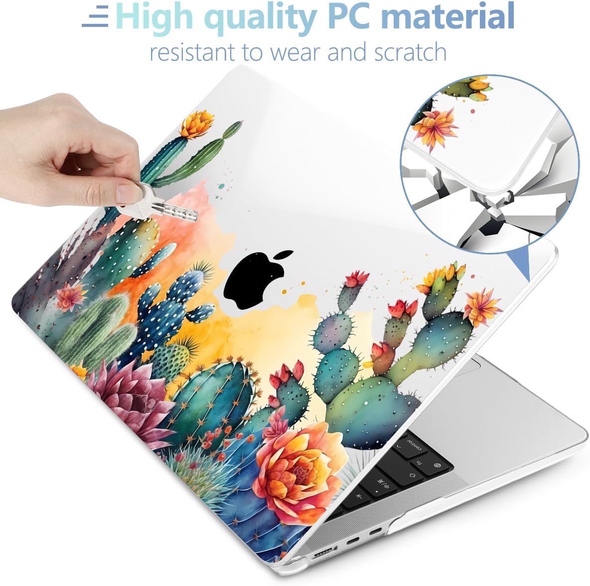 MEEgoodo Case for MacBook Air M4/M3/M2 13.6 inch 2025 2024 2022, Fit Model A3240 A3113 A2681, Compatible with MacBook Air 13 inch, Laptop Hard Shell Case with Keyboard Cover, Tropical Cactus