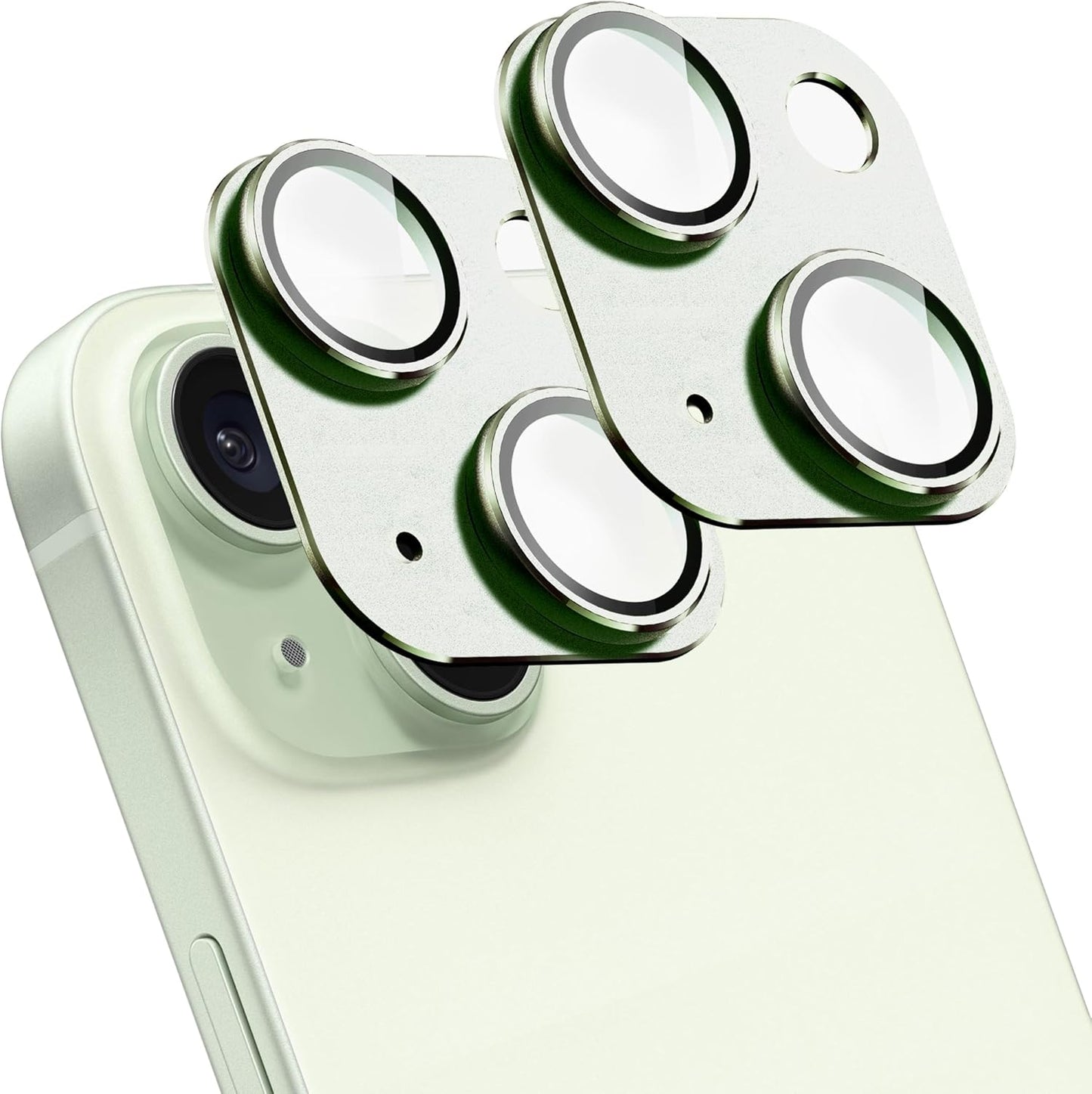2 Pack Camera Lens Protector for iPhone 15 / iPhone 15 Plus,[Not Easy to Breakn ] AR Tempered Glass Strong Adsorption Metal Camera Cover Screen-Light Green