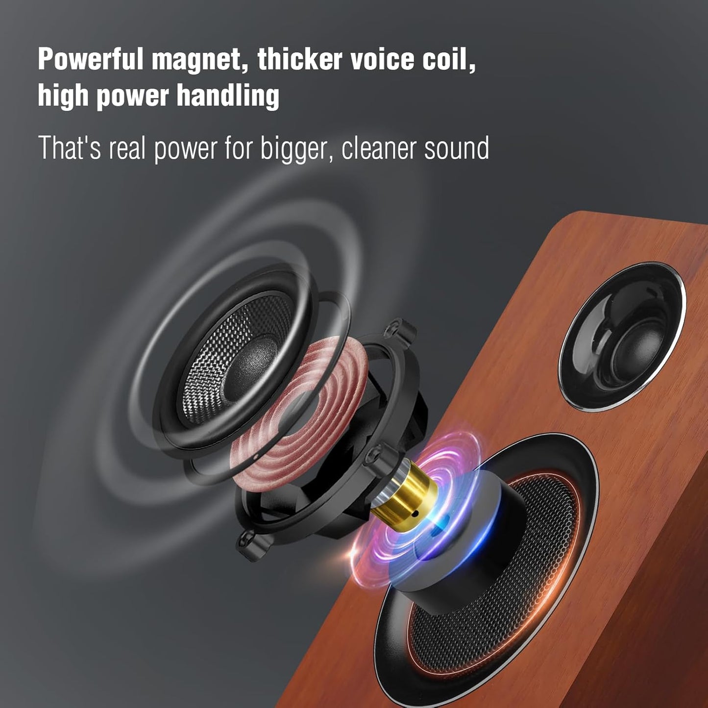 Computer Speakers for Desktop PC, Active Bookshelf Speaker with 3‘’ Carbon Fiber Woofer and Silk Film Tweeter ,Supports Bluetooth 5.3, USB-C, AUX/RCA Input for Record Player TV - Brown Stereo Set