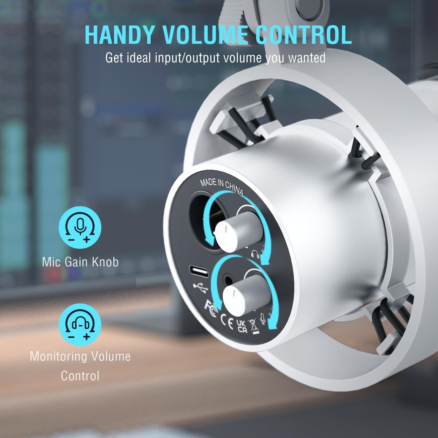 FIFINE Dynamic Microphone with Boom Arm, Studio Vocal XLR Microphone, Podcast USB Mic Kit for PC with Mute Button, Volume Knob, Headphone Jack, for Streaming Recording-AmpliTank K688CT White