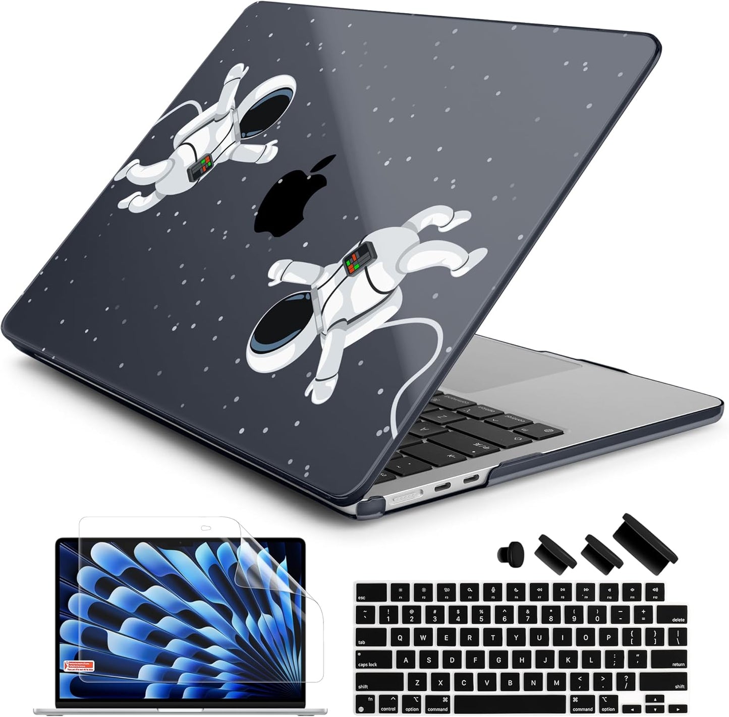 Batianda Premium Case for New MacBook Air 15 inch 2025 2024 2023 with M4 M3 M2 Chip, Designed Black Protective Plastic Hardshell & Keyboard Cover & Screen Protector, Cosmonaut