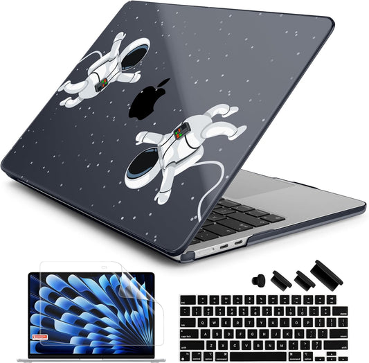 Batianda Premium Case for New MacBook Air 15 inch 2025 2024 2023 with M4 M3 M2 Chip, Designed Black Protective Plastic Hardshell & Keyboard Cover & Screen Protector, Cosmonaut