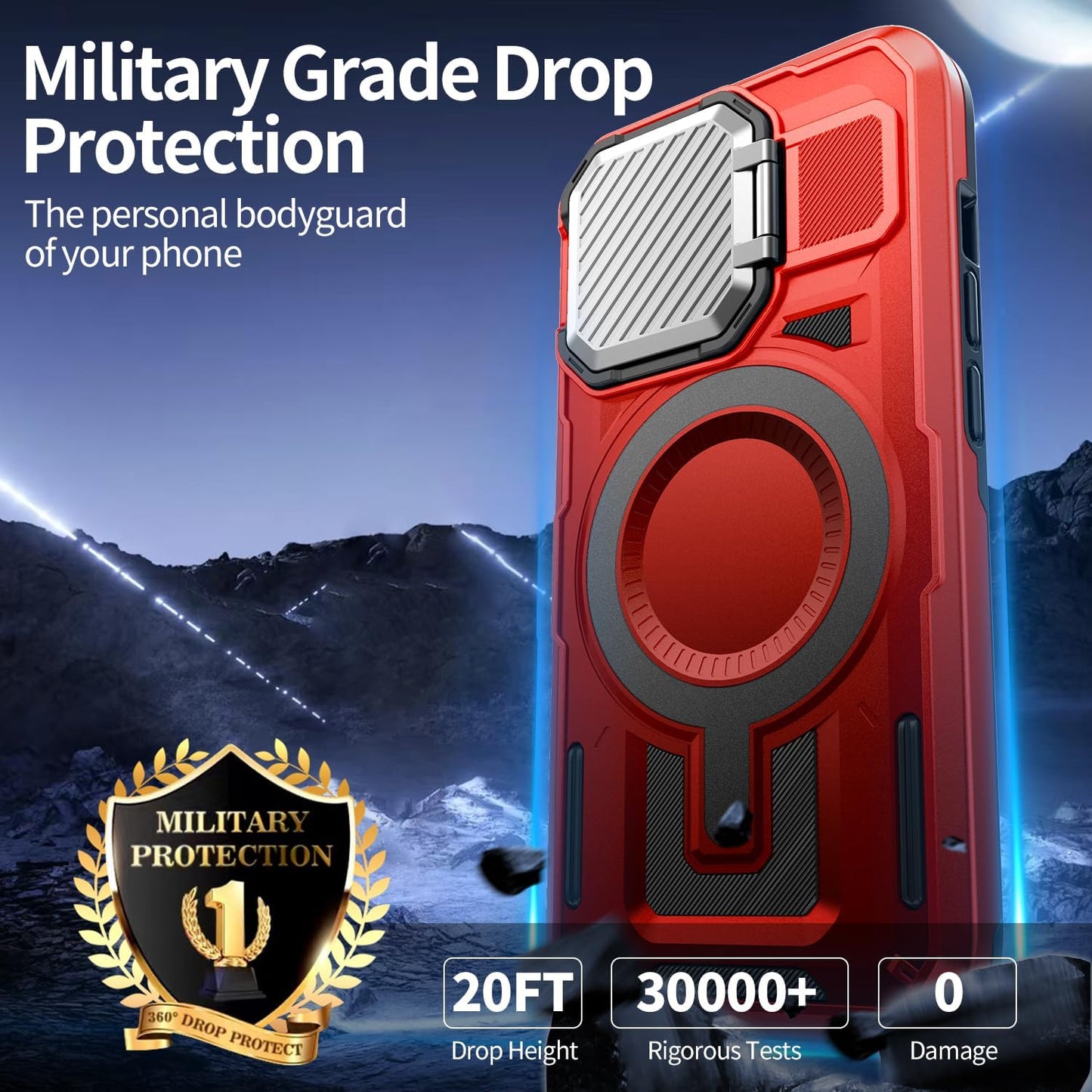 Camera Stand Case for iPhone 13 Pro, [Compatible with MagSafe] [Lens Cover] 2024 Version Military Grade Protective Soft Case for iPhone 13 Pro 6.1 inch Men Women, Red