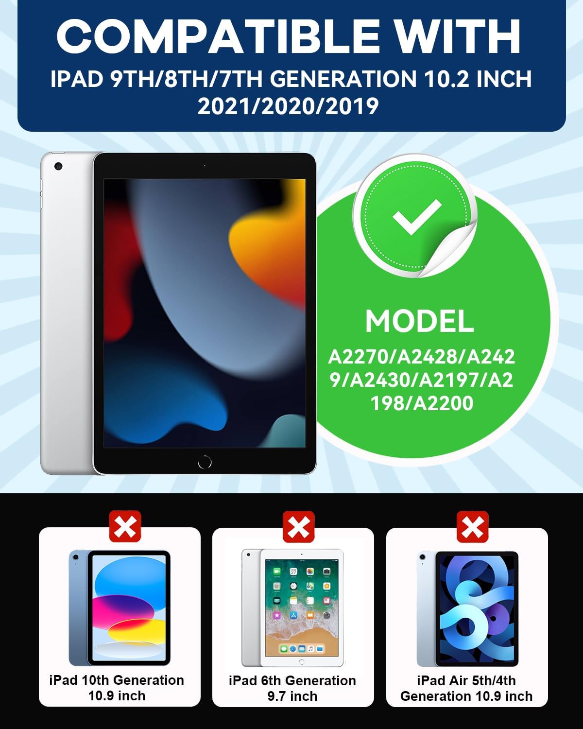 Cantis Case for iPad 9th/8th/7th Generation with Screen Protector, iPad 10.2 Case 2021/2020/2019 with 360 Degree Rotating Stand/Shoulder Strap/Pencil Holder, Blue