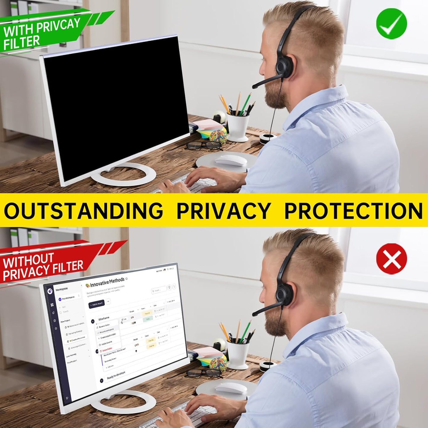 22 Inch Computer Privacy Screen for 16:10 Computer Monitor, Anti-Blue Light Monitor Privacy Screen Filter, Anti-UV Computer Screen Privacy Shield, Hanging Type