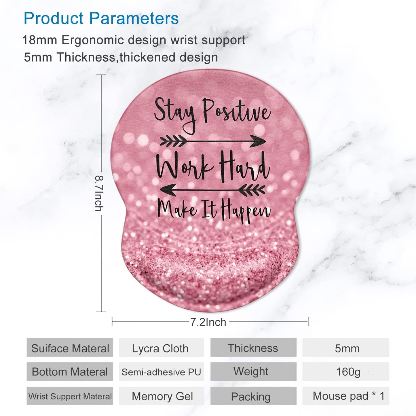 ITNRSIIET Ergonomic Mouse Pad with Gel Wrist Support Small Wrist Rest Smooth Surface Non-Slip PU Base Comfortable Office Supplies Pain Relief, 8.7 x 7.2 inches, Pretty Inspirational Quotes