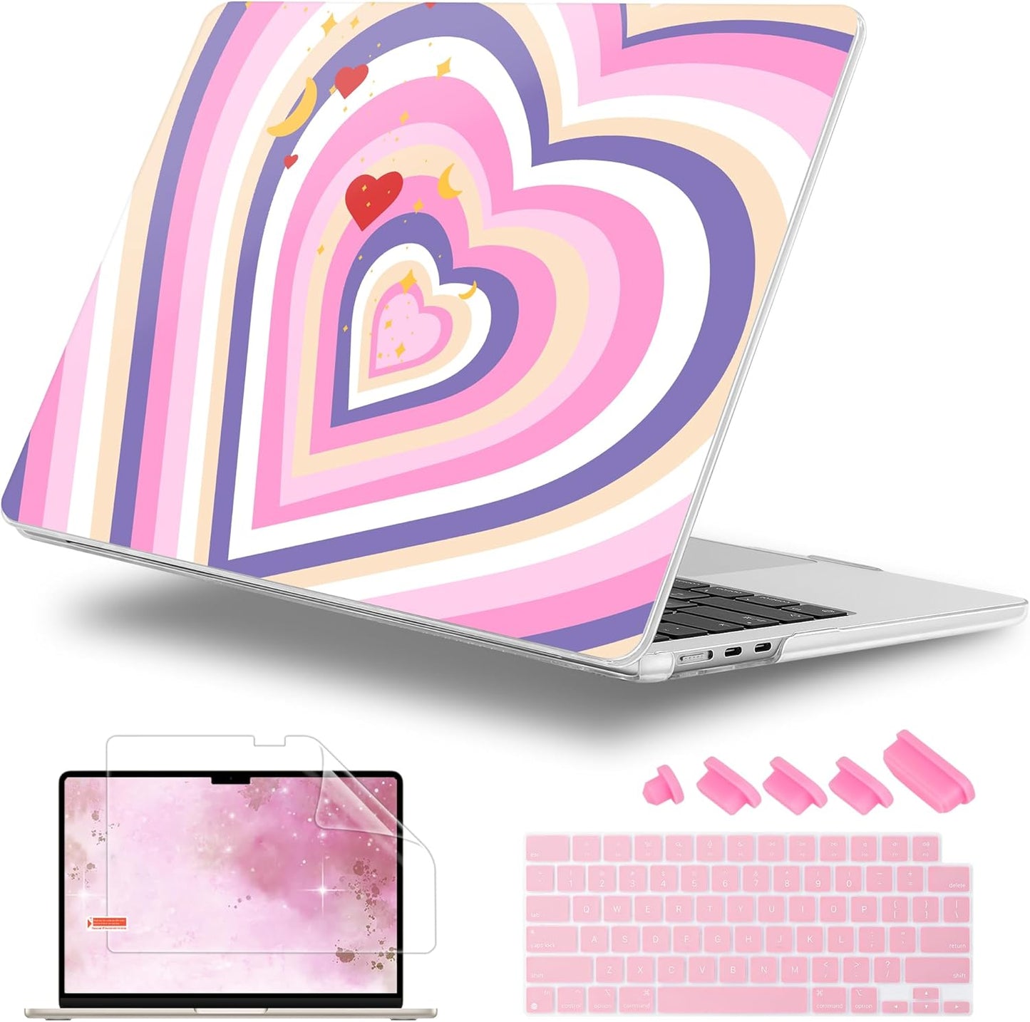 Case for MacBook Air 15 Inch 2025 2024 2023 Release M4 A3241 M3 A3114 M2 A2941, Hard Shell with Screen Protector & Keyboard Cover, Compatible with Touch ID, Wildflower Heart