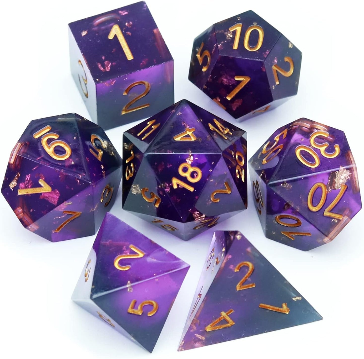 Haxtec DND Dice Set Sharp Edge Resin Dice with Dice Case Purple Black D&D Dice for RPG Role Playing Games Compatible with Dungeons and Dragons Gift War Series