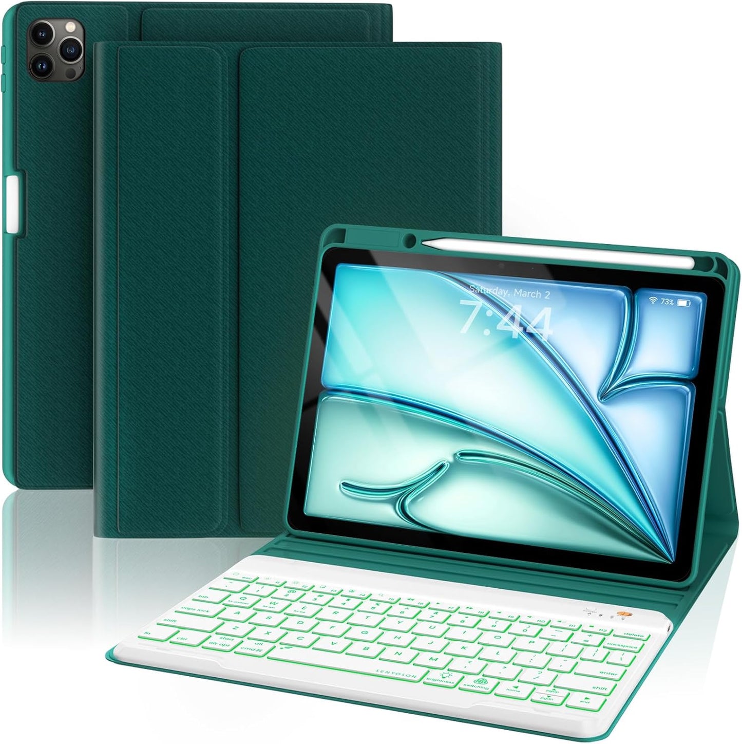Keyboard Case for iPad Air 5th/4th Pro 11 inch, 7-Color Backlit Detachable Wireless Keyboard Case with Pencil Holder, Stand Folio Cover for Gen 2020/2022, Pro 4th/3rd/2nd/1st Gen, Teal