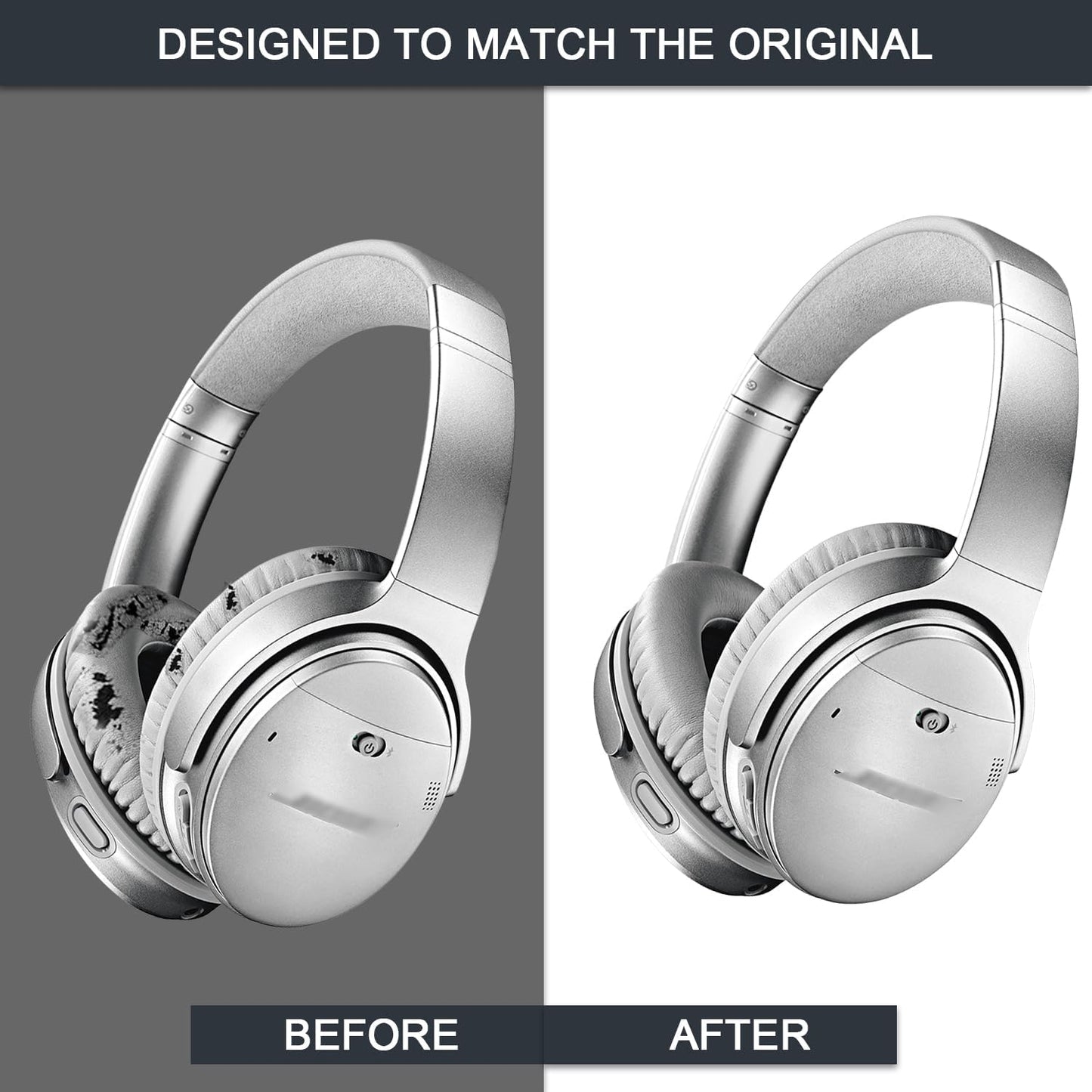 Ear Pads for Bose Quiet Comfort 35 Soft Protein Leather Replacement Earpads Ear Cushions Ear Pad for Bose QC 45/35 / 25/15 QC2 / Ae2 / Ae2i / Ae2W / Sound Link/Sound True (QC35-Gray&Gray)