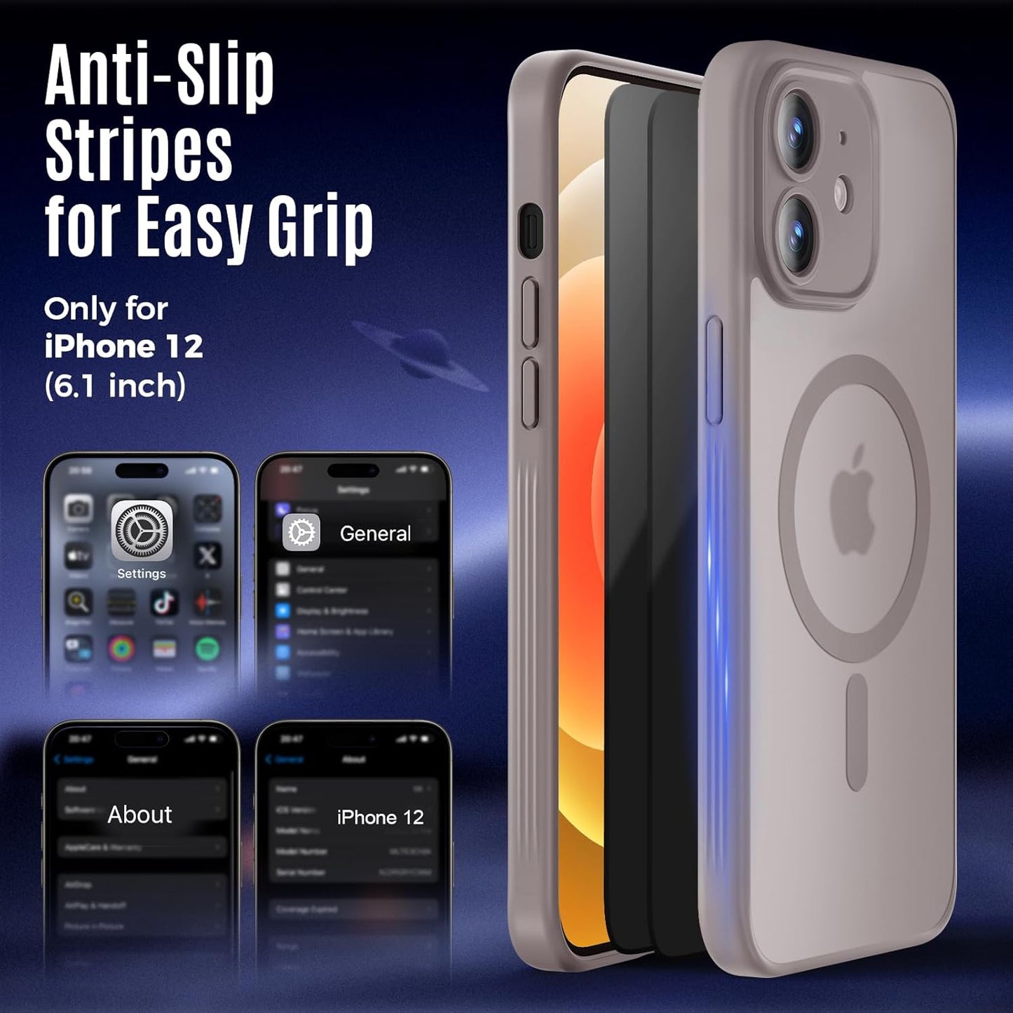 Designed for iPhone 12 Case, Compatible with MagSafe, with Privacy Screen Protectors X2, [Camera Protection] [15FT Military Drop Protection] Shockproof Phone Case, 6.1", Natural Titanium