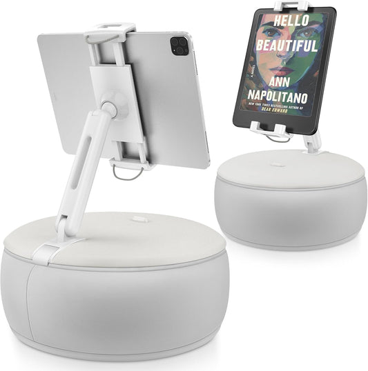 AboveTEK Tablet Pillow Stand Holder for Bed – Ideal Gift for Mom, Hands-Free 360° Swivel iPad/Kindle Pillow Stand for Wife, Grandma – Soft Bean Bag Lap Tablet Holder for 4.7"-12.9" Devices (Grey)