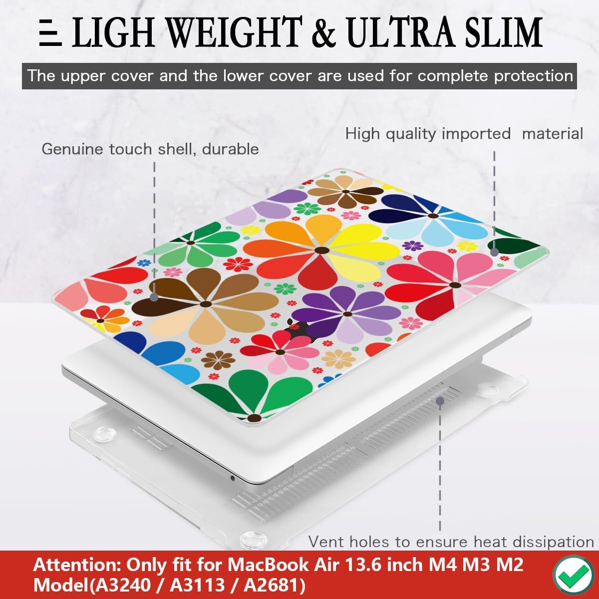 CISSOOK Compatible with MacBook Air 13.6 inch Case 2025 2024 2023 2022 Release A3240 A3113 A2681, Plastic Hard Shell Case Keyboard Cover Set for MacBook Air 13 inch M2 M3 M4, Colorful Floral