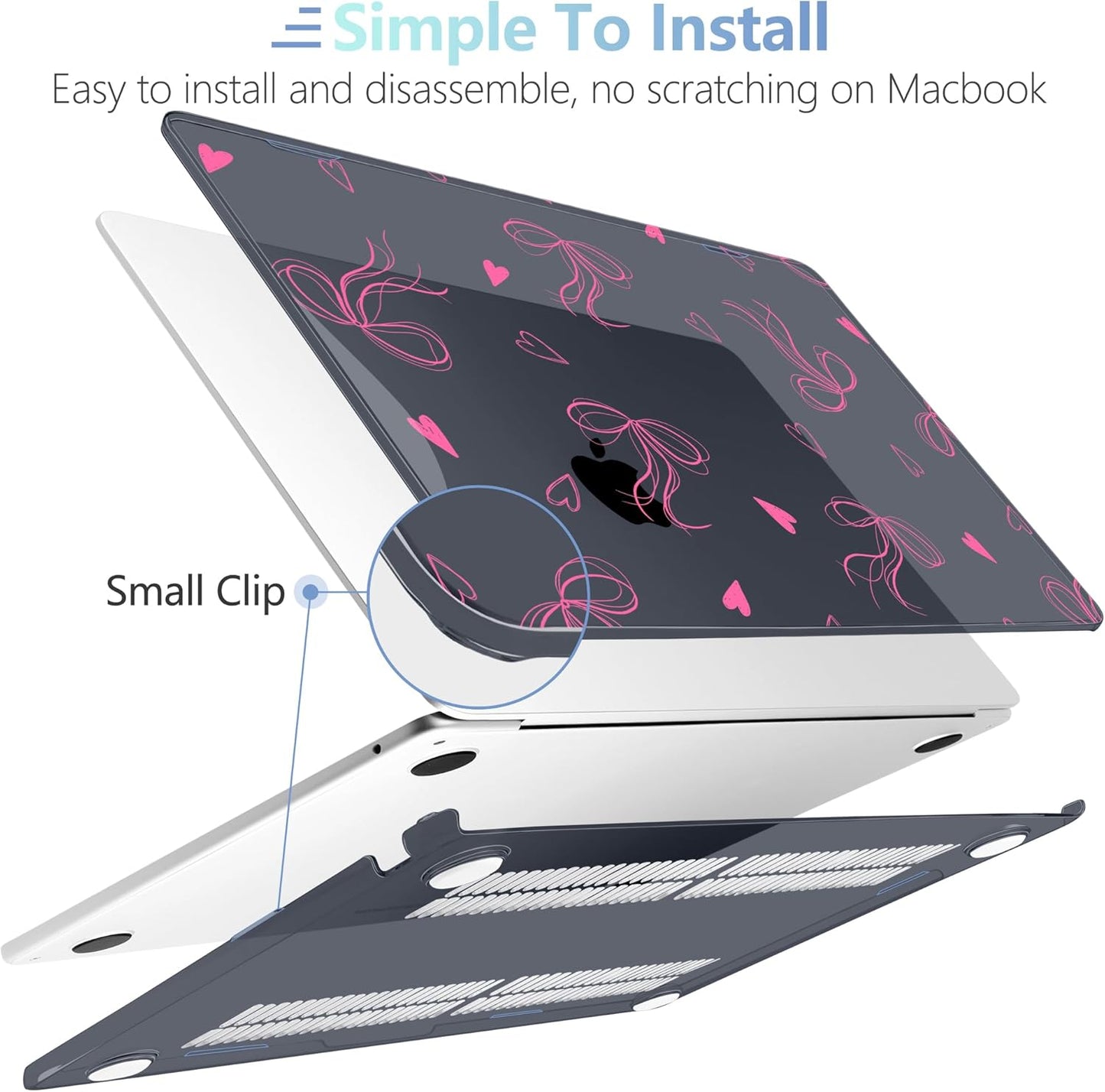 MEEgoodo for M4/M3/M2 MacBook Air 15.3 inch Case 2025 2024 2023, Case Fit Model (A3241/A3114/A2941) for MacBook Air 15 inch, Laptop Hard Shell with Keyboard Cover, Ribbons Bow