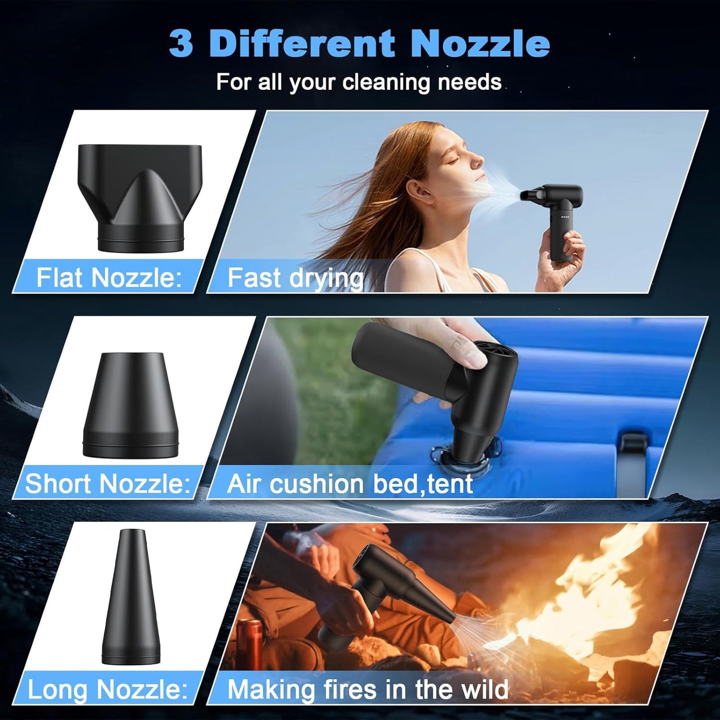 Electric Air Duster, 110,000 RPM 3 Gear Adjustable Cordless Air Blower, 6000mAh Rechargeable Battery,Portable Dust Cleaner for Computer,Car Home & Outdoor,Replaces Compressed Air Cans