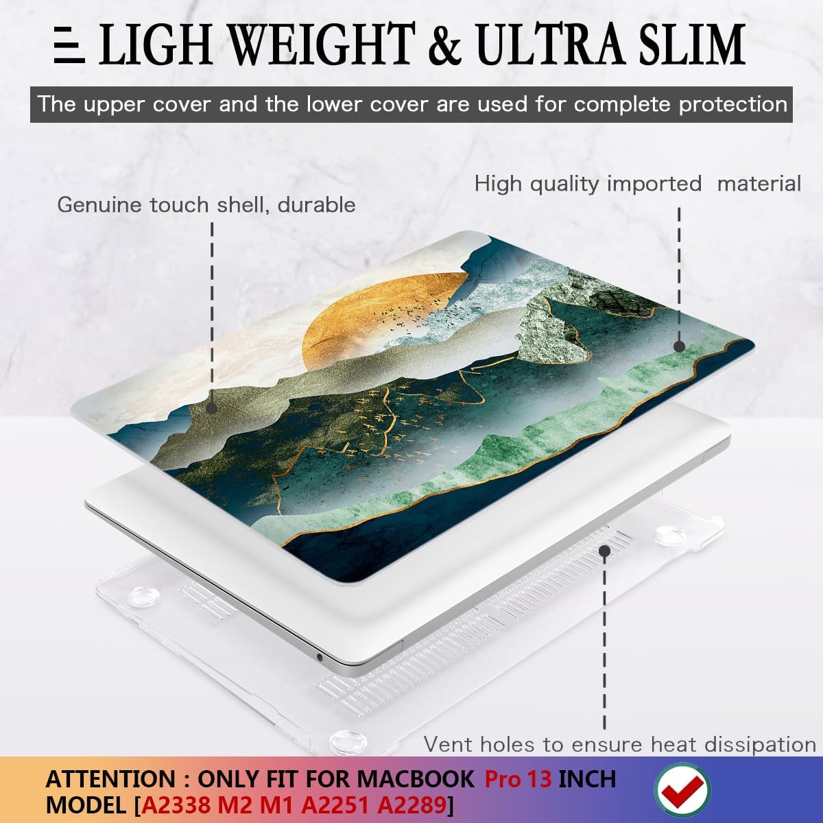 CISSOOK Compatible with MacBook Pro 13 inch 2025-2020 Model A2338 A2251 A2289 with Touch Bar, Sunshine and Mountain Scenery Cover for MacBook Pro 13 M2 M1 with Keyboard Cover