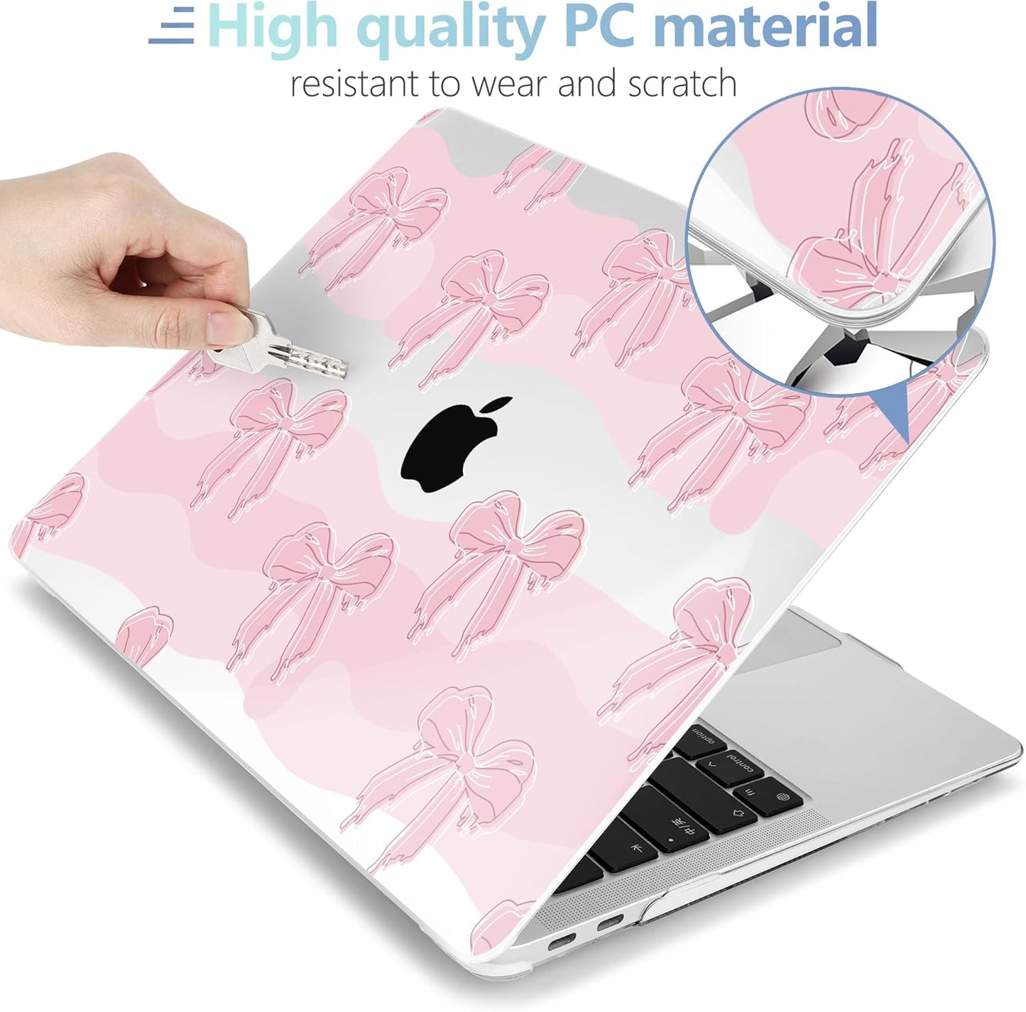 MEEgoodo for MacBook Air 13.3 inch Case 2021 2020 2019 2018 A2337 M1 A2179 A1932, Laptop Shell for MacBook Air M1 with Keyboard Webcam Cover & Trackpad Film & Type C Adapter,Melted Bow