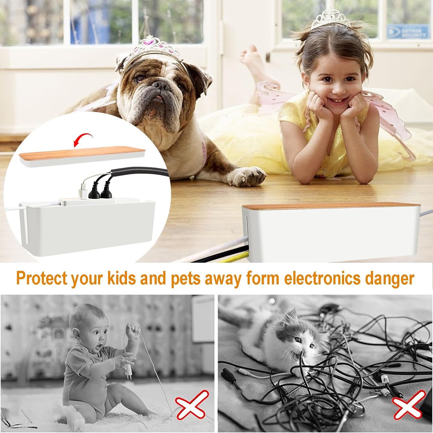 Cable Management Box 3 Pack with 125PCS Cable Management Kit for Power Strip to Hide Wires,Cord Organizer Boxes,Safe ABS Material Wire Organizer of Cable Clips Sleeve