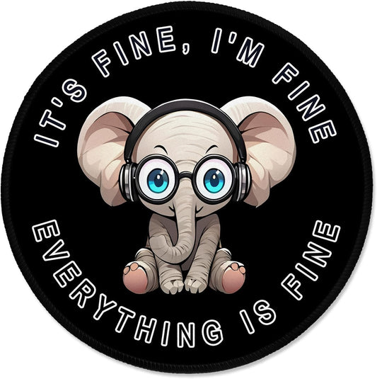 ITNRSIIET Round Mouse Pad with Stitched Edge Premium-Textured Waterproof Non-Slip Rubber Base Desktop Protection Mat Diameter 8.7 inches, Pretty Fine Elephant