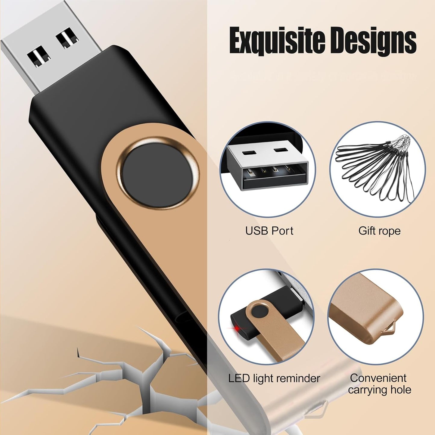 EASTBULL 2GB USB Flash Drive Bulk Thumb Drives 50 Pack with Lanyards USB 2.0 Jump Drive 2 GB Memory Sticks Zip Drive Pen Drive for Storage and Backup Gold 50PCS 2GB