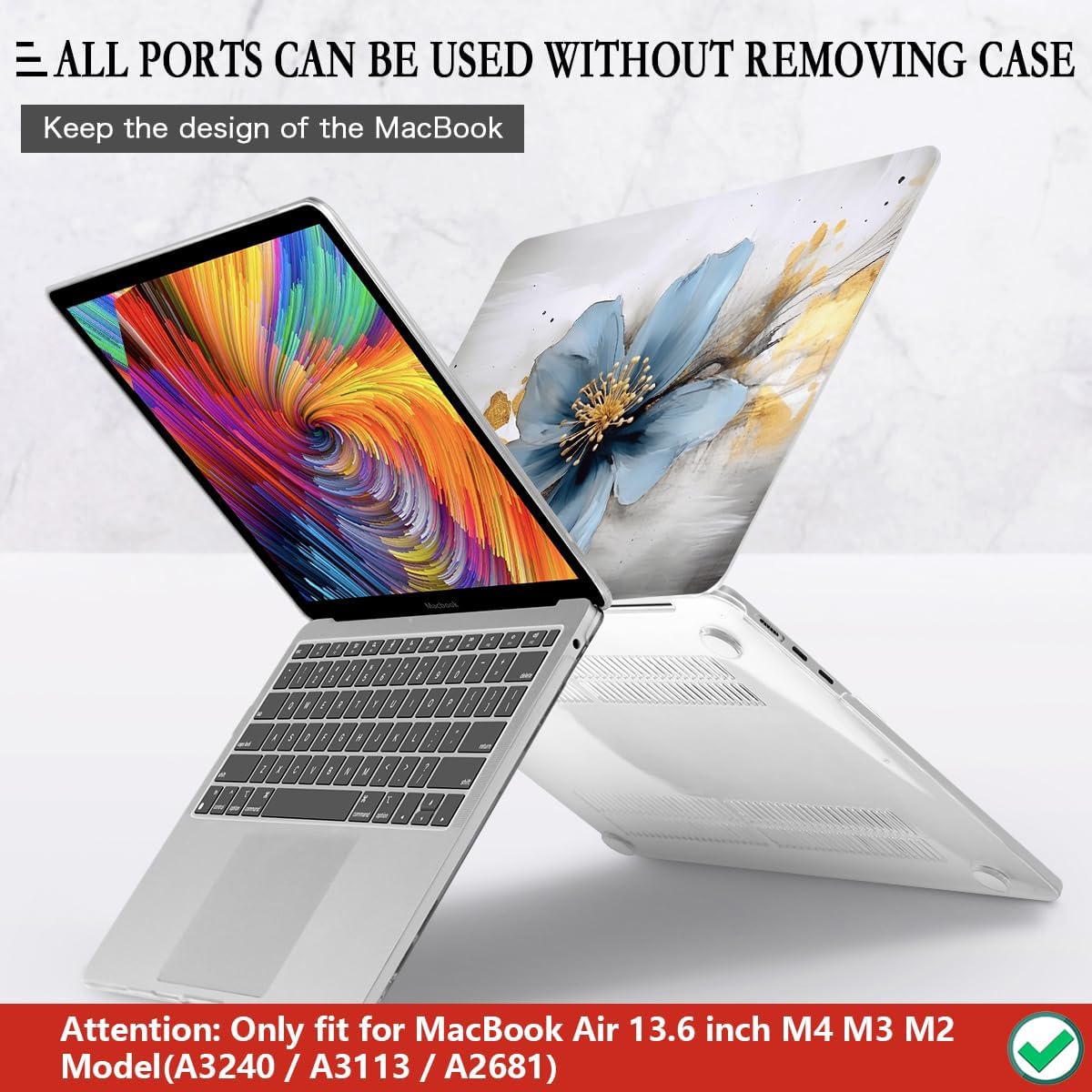 CISSOOK for MacBook Air 13.6 inch Case 2025 2024 2023 2022 Release Model A3240 A3113 A2681, Laptop Hard Shell Cases with Keyboard Cover Type C Adapter for MacBook Air 13 M2 M3 M4, Retro Golden Floral