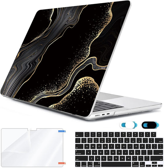 Compatible with MacBook Air 13 inch Case 2025 2024-2022 M4 A3240 M3 A3113 M2 A2681, Plastic Hard Shell&Keyboard Cover&Screen Film&Webcam Cover for MacBook Air 13.6 inch Case, Black Marble