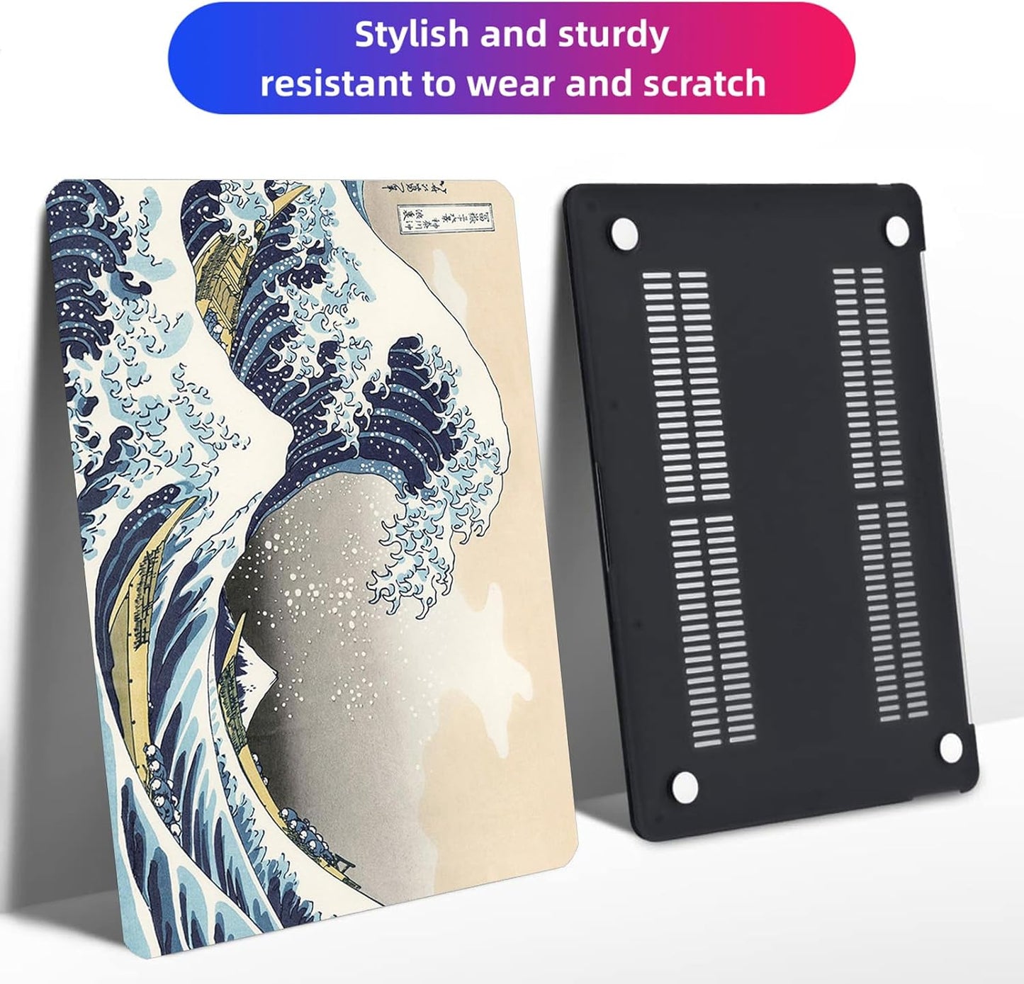 Compatible with MacBook Air 13 Inch Case 2017 2016 2015 2014 2013 2012 2011 2010 Release A1466/A1369, Plastic Hard Shell Case & Keyboard Cover & Screen Protector - Kanagawa Japan Wave