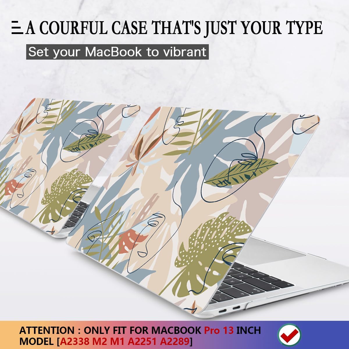 CISSOOK for MacBook Pro 13 inch Case 2023 2022 2021 2020 Release A2338 M2/M1 Chip A2251 A2289, Plastic Hard Shell Case with Keyboard Cover Compatible with MacBook Pro 13 with Touch Bar - Face&Leaf