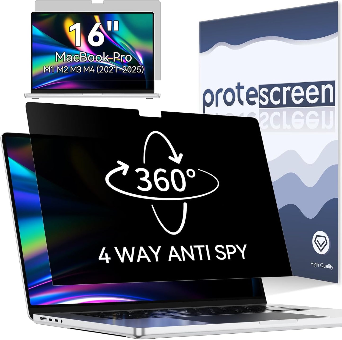 360° Privacy Screen for MacBook Pro 16 Inch (2021-2024, M1, M2, M3, M4), 4 Way Privacy Anti Glare Blue Light Filter Shield Film Anti Spy Laptop Protector for Mac 16.2In Computer