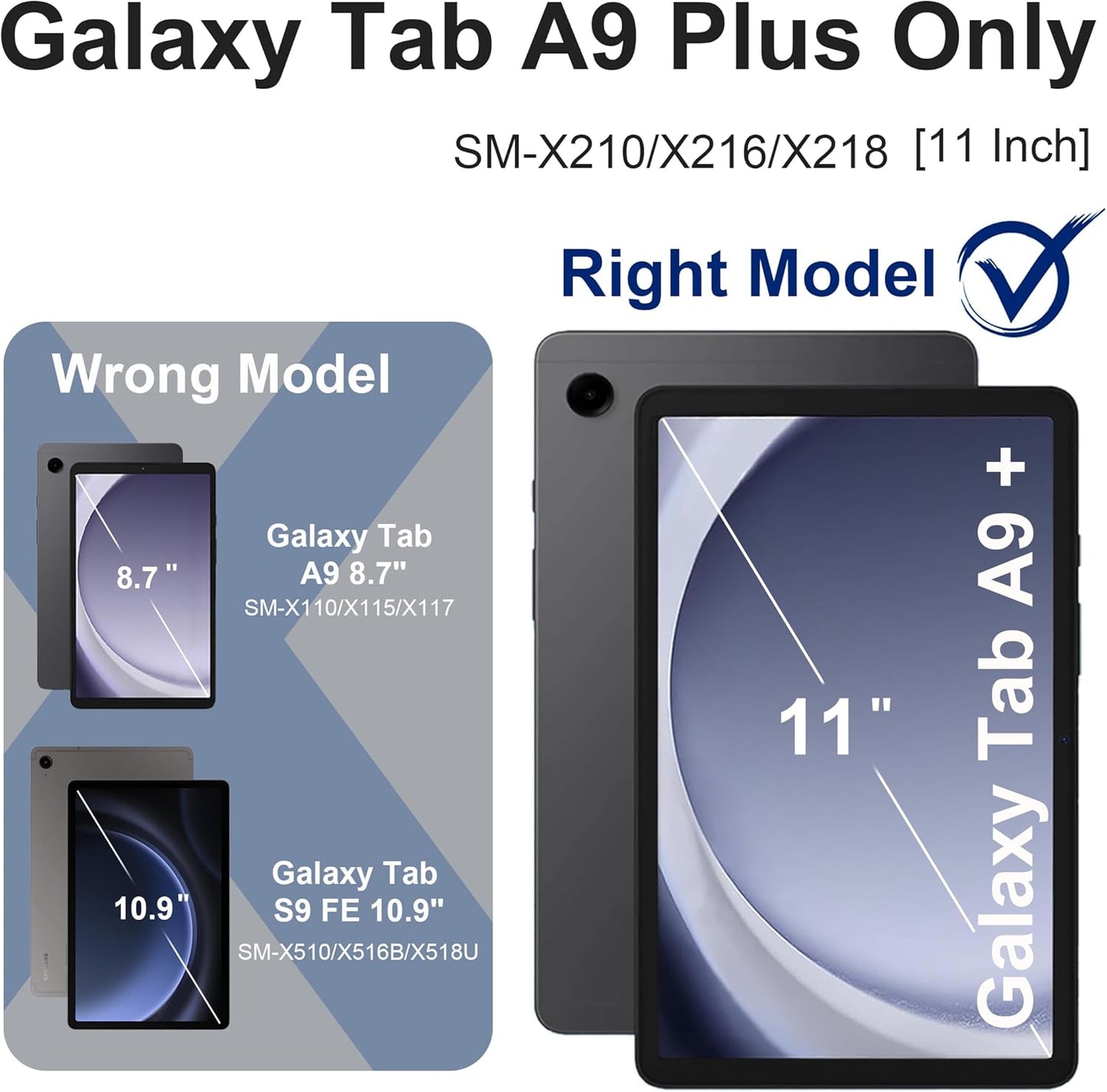 for Galaxy Tab A9 Plus Case 11 Inch, Rugged Case for Samsung Galaxy A9+ Tablet Case with Screen Protector 360 Rotating Stand Shoulder Strap Pen Holder, 2023 Model(SM-X210/X216/218), Black Black