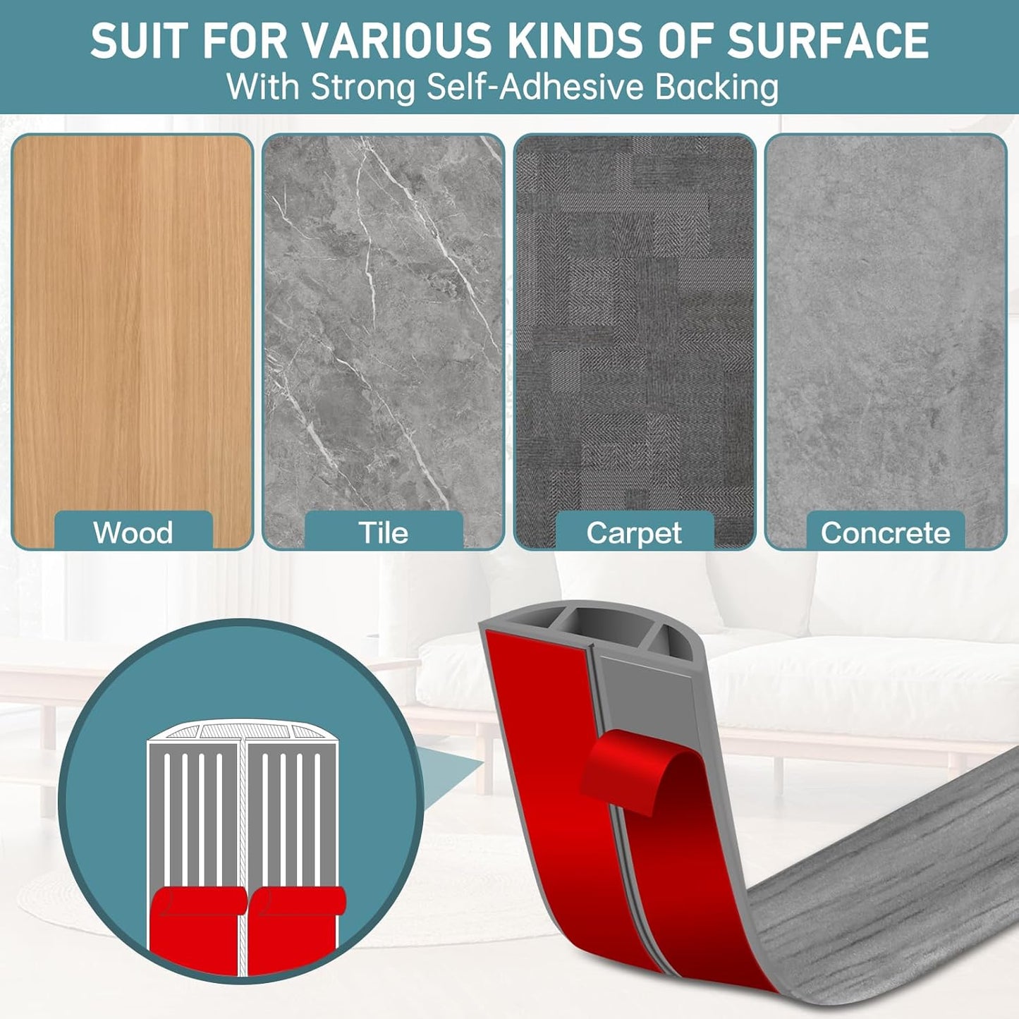 Floor Cord Cover Self Adhesive Cord Hider Floor Extension Cord Covers for Floor Power Cord Protector Cable Management Prevent Cable Trips Cable Cavity 0.59" W x 0.31" H (Light Grey Wood, 10Ft)