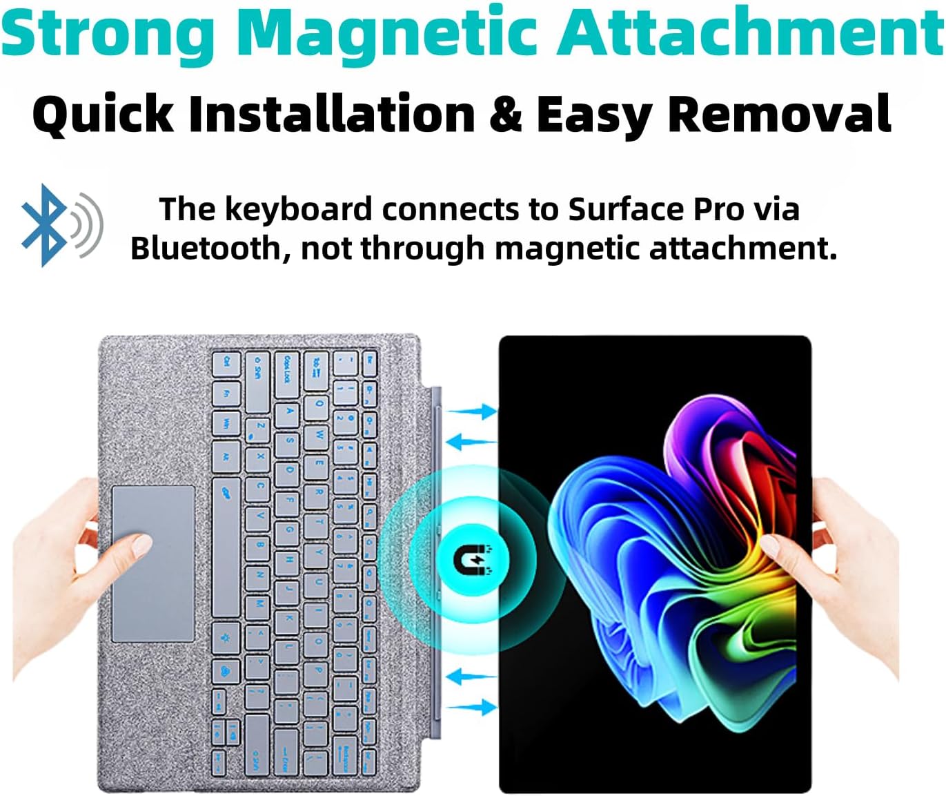 Keyboard for Microsoft Surface Pro Copilot+ (11th Edition) / Pro 11 / Pro 10 / Pro 9 / Pro 8 / Pro X, 13 inch, Detachable Type Cover with Touchpad, 7-Color Backlit & Pen Holder (Light Grey)
