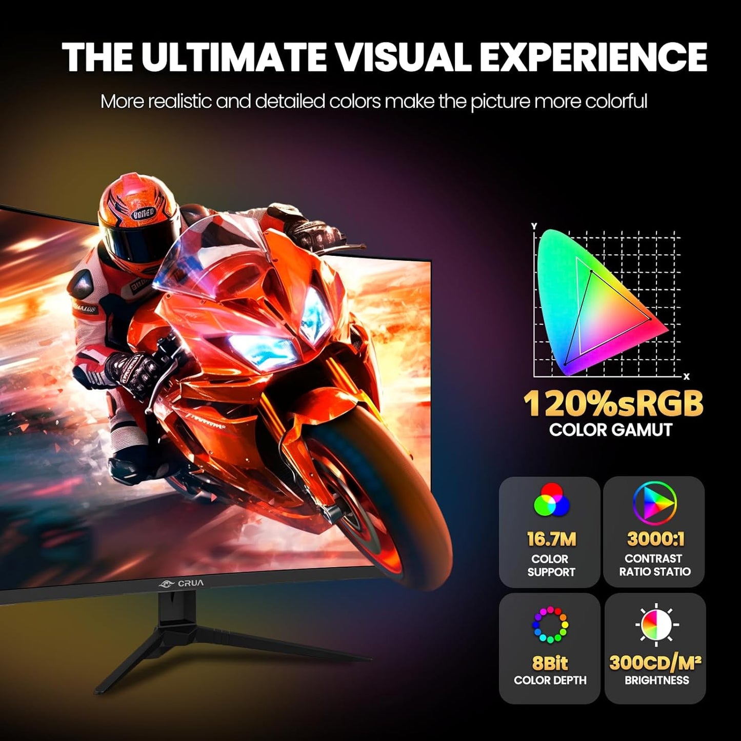 CRUA 27" Curved Gaming Monitor, 2k QHD(2560*1440P) VA Screen, 1800R, 165Hz/180Hz Computer Moniter, Supports AMD Freesync, 120% sRGB, Built-in Speakers, Wall Mountable Installs(HDMI 2.0/DP 1.4)-Black