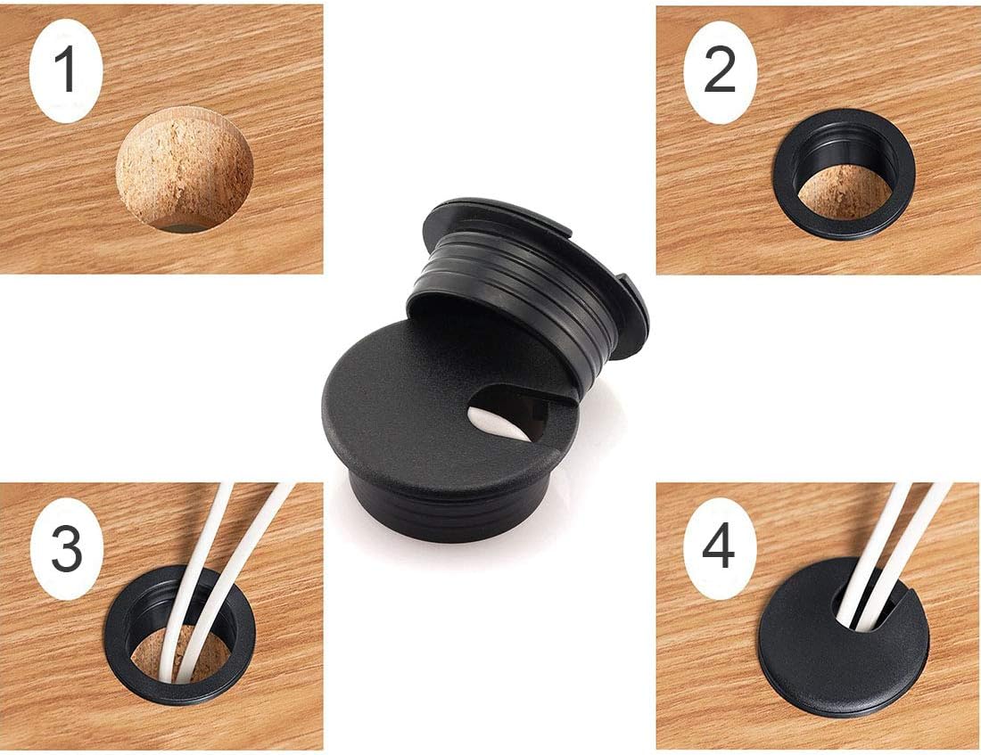 HJ Garden 2pcs 1-1/2 inch Desk Wire Cord Cable Grommets Hole Cover Office PC Desk Cable Cord Organizer Plastic Cover Black