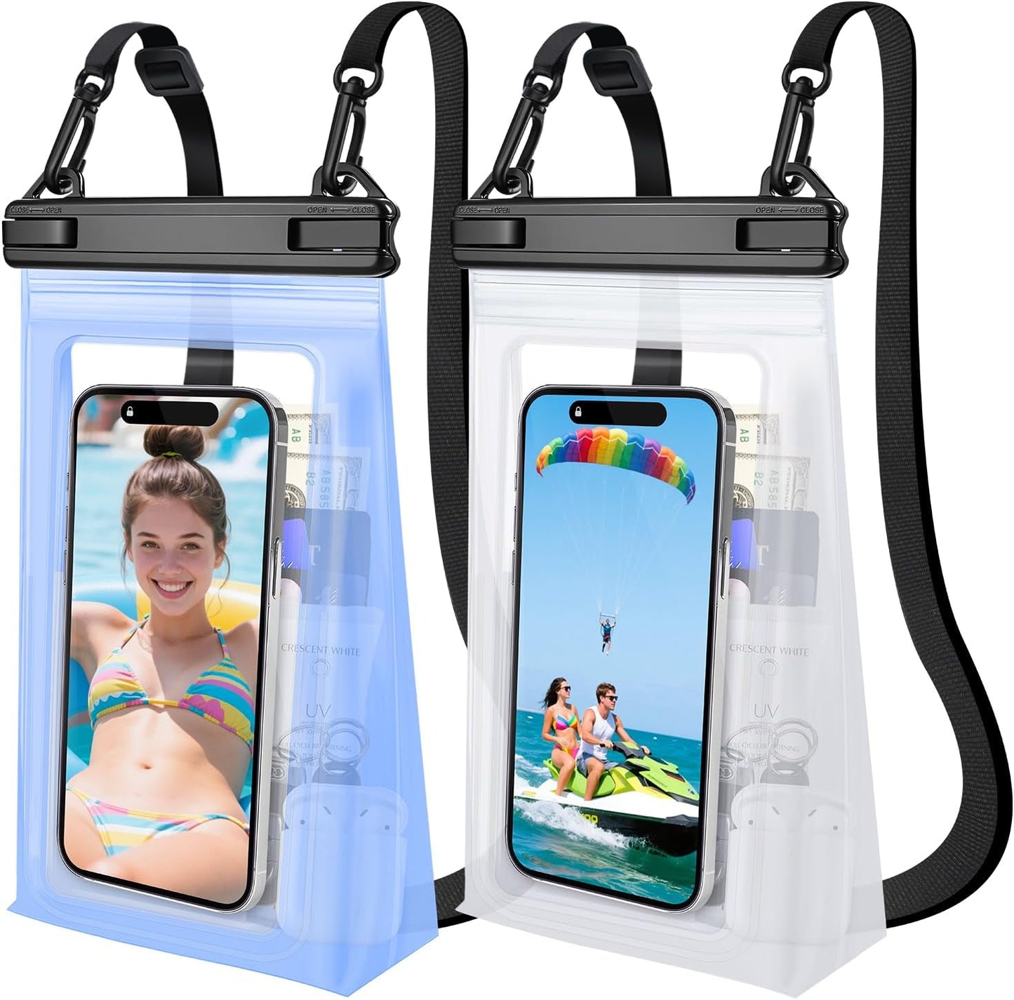 2 Pack Large Waterproof Phone Pouch, Waterproof Phone Case for iPhone 16 15 14 13 Pro Max Galaxy S25 S24 All Devices, IPX8 Double Sealing, Floating Water Proof Bag for Beach Swimming Pool