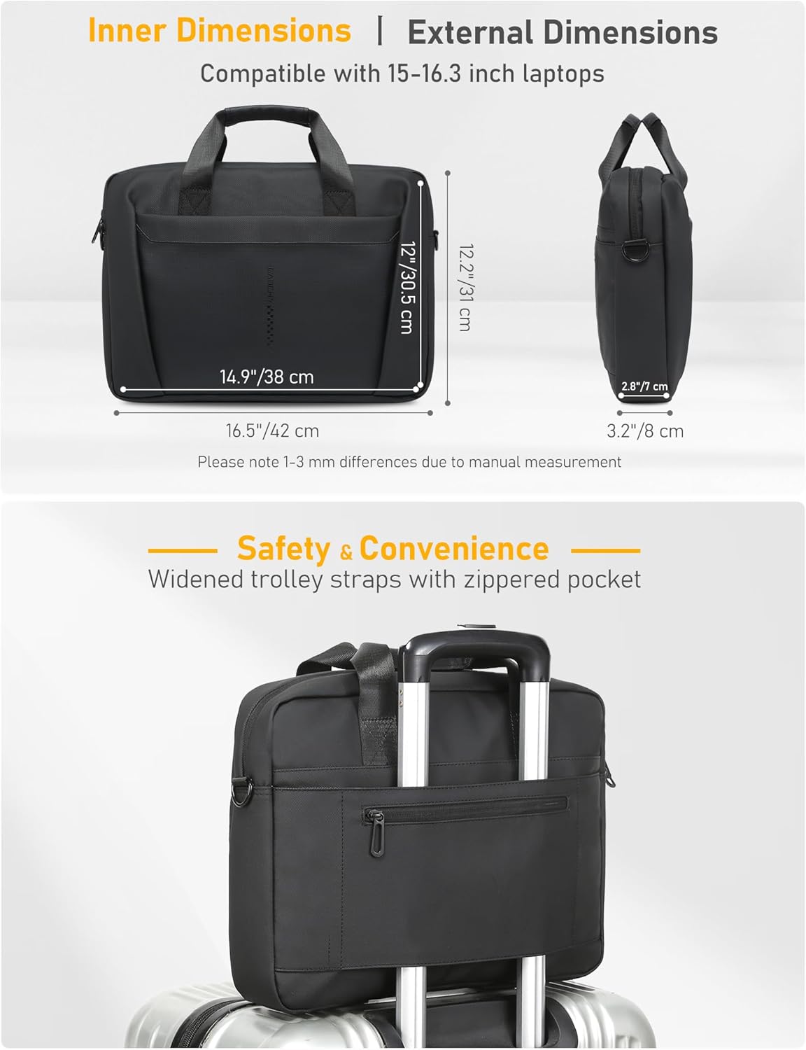 15-16 Inch Laptop Shoulder Bag Business Briefcase Water Resistant Computer Messenger Bags Compatible with MacBook Pro 16, MacBook Air 15 M4, HP, Dell, ASUS Notebook, Black