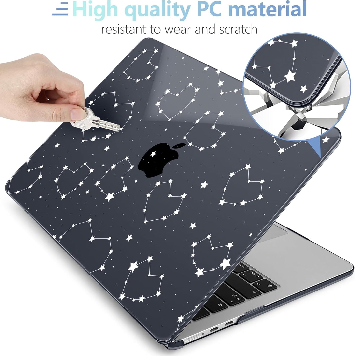 MEEgoodo for M4/M3/M2 MacBook Air 15.3 inch Case 2025 2024 2023, Case Fit Model (A3241/A3114/A2941) for MacBook Air 15 inch, Laptop Hard Shell with Keyboard Cover, Constellations & Hearts