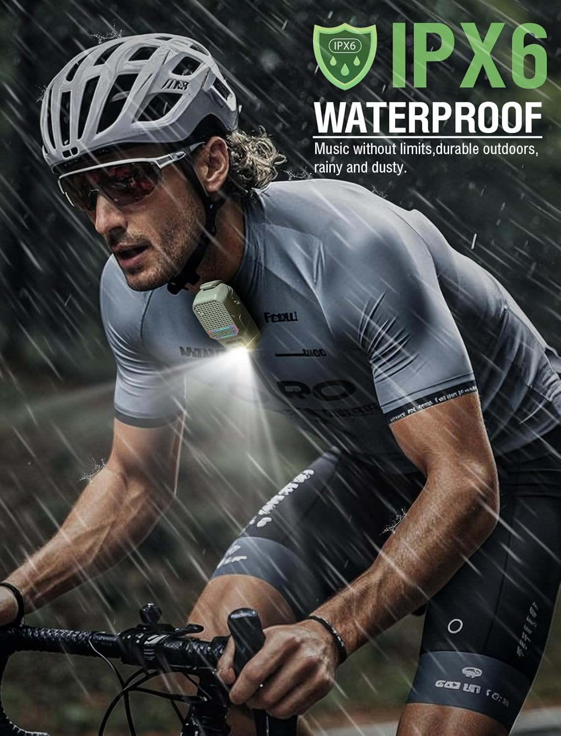 GBEAST Wearable Bluetooth Speaker with RGB/Flashlight, IPX6 Waterproof Clip-On Portable Speaker with 30H Playtime - Built-in Mic Hands-Free for Jobsite/Outdoor/Golf, TWS Portable Speakers (Green)