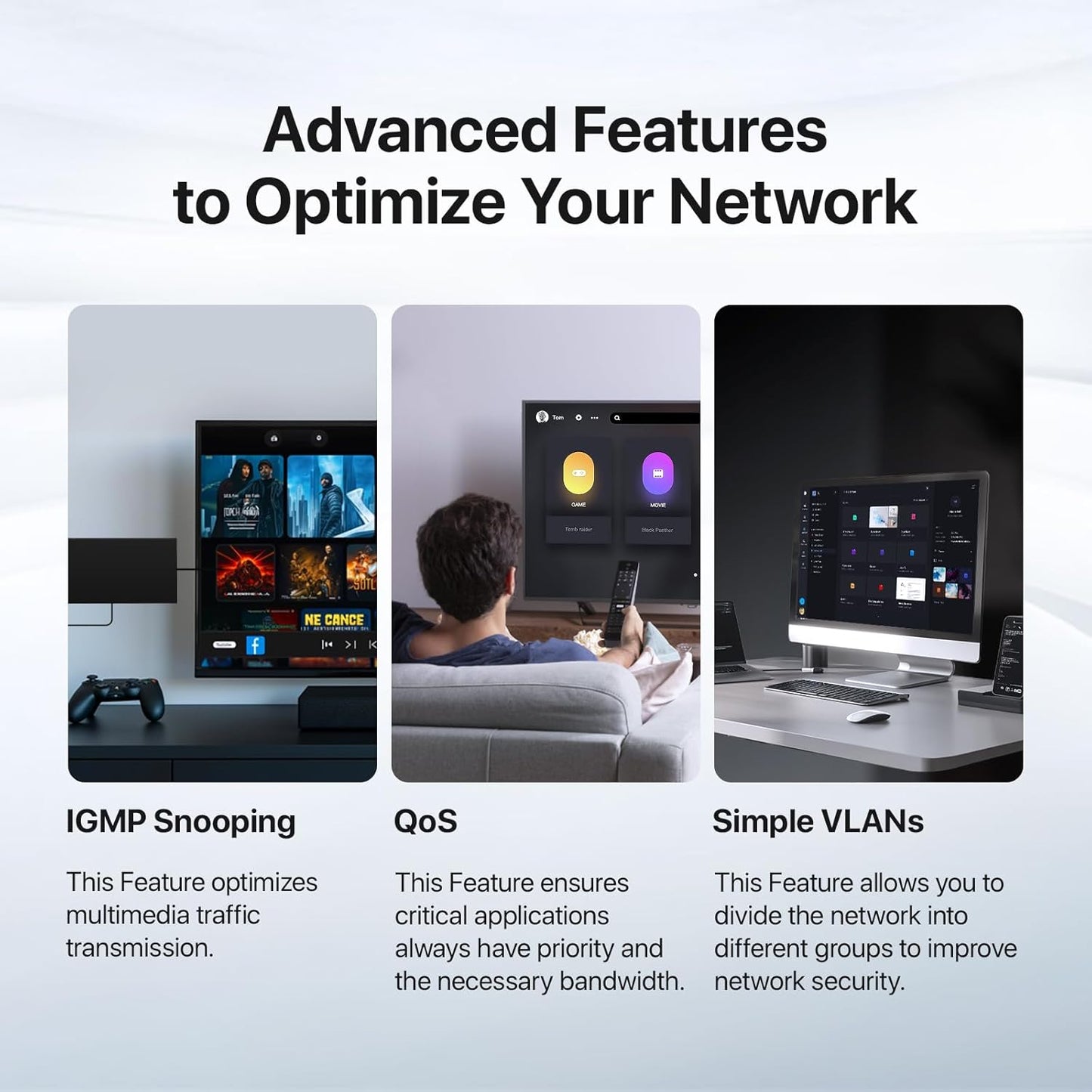 Tenda TEG205E, 5 Port Managed Gigabit Switch, Easy Smart Managed, Base-T Ports, Desktop/Wall-Mount, VLAN/IGMP/LAG/QoS, 10Gbps Switching Capacity, Fanless Metal Design