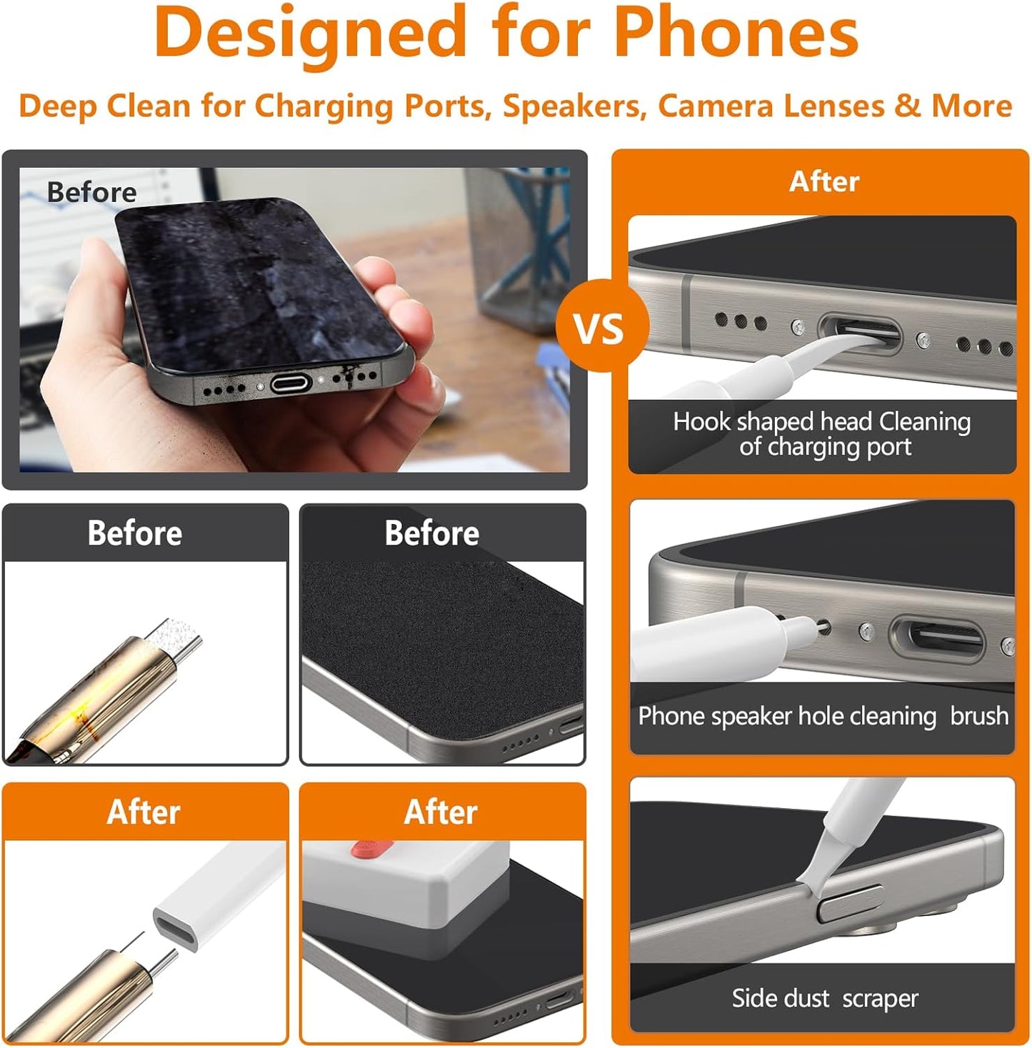 Cell Phone Cleaning Kit, iPhone Cleaning Kit for Charging Port Cleaner Keyboard Cleaning Kit for Airpods/Android/USB C/Earbuds/Laptop/iPad/Camera Lens with Stylus Pen, SIM Tool, Screen Brush (White)