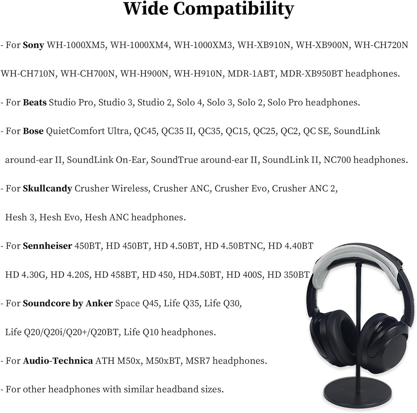 Adhiper Universal Headphone Headband Cover for Sony Beats Bose Soundcore HyperX ATH Skullcandy JBL Jabra, Headband Cover Protector for Sony XM6, XM5, XM4 & Beats Studio Pro/Solo4 Headphones - Gray