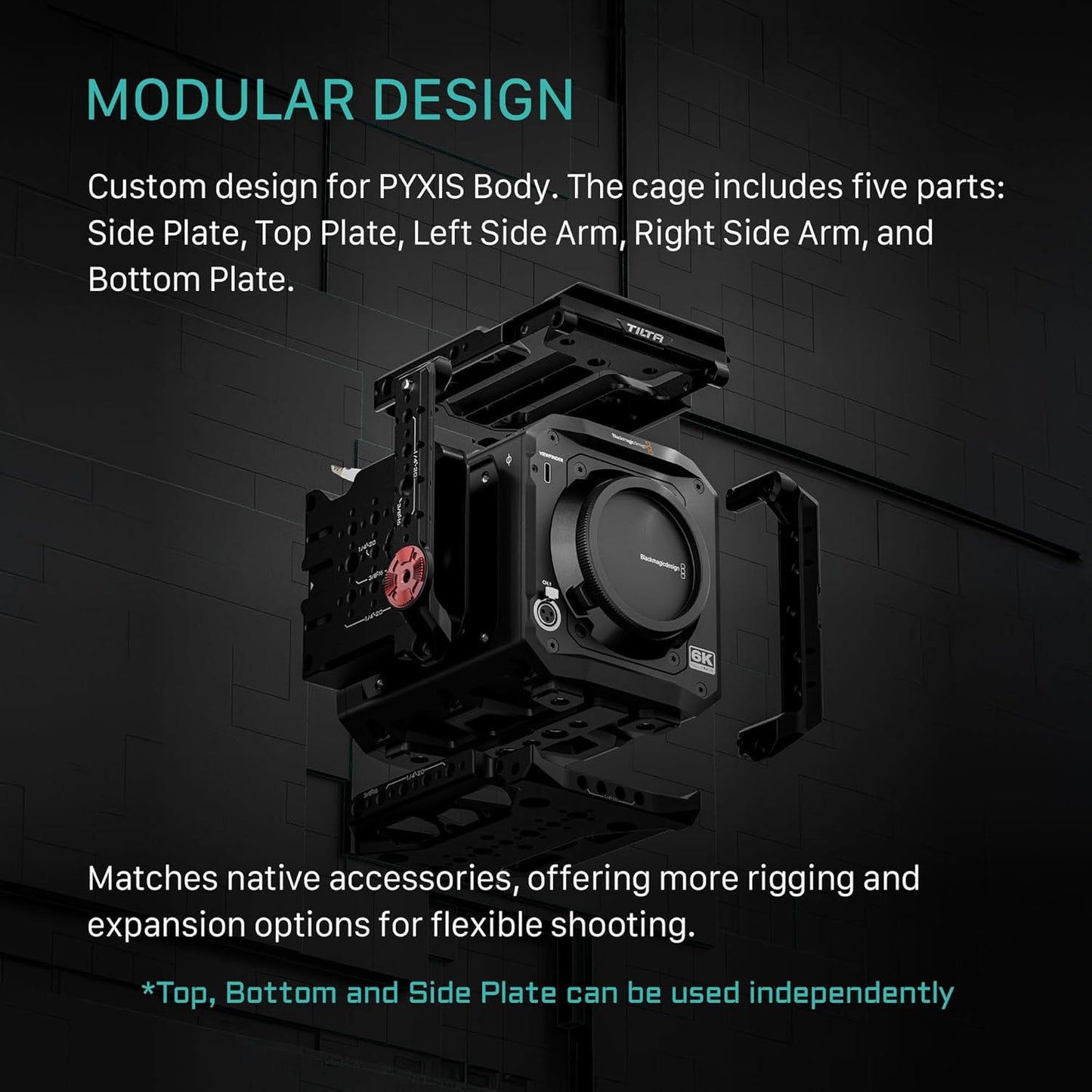 Tilta Camera Cage Base Kit Compatible with Blackmagic Pyxis 6K/ Pyxis 12K| Includes Full Cage, Top Handle, Side Handle, Side Plate, Bottom Plate & Mini Tool | ES-T21-A