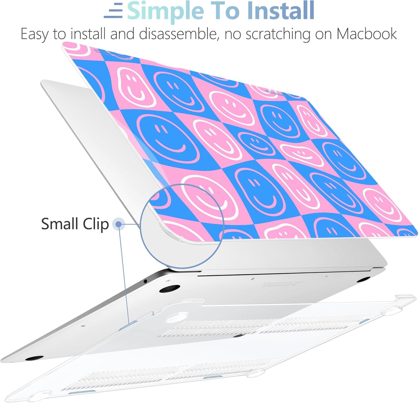 MEEgoodo for MacBook Air 13 inch Case 2021 2020 2019 2018 Released A2337 M1 A2179 A1932 with Touch ID, Plastic Shell & Keyboard Cover Compatible with MacBook Air Case 13.3, Smiling Faces & Checkered