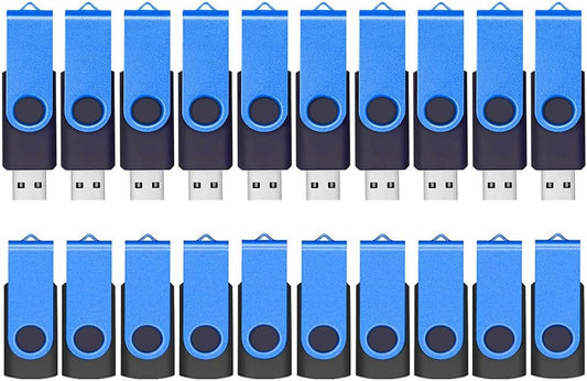 ABLAZE Flash Drives 2GB 20 Pack, USB 2.0 Thumb Drive Bulk with Lanyards Swivel Memory Stick U Disk 2GB Pendrive USB Pack (Blue)