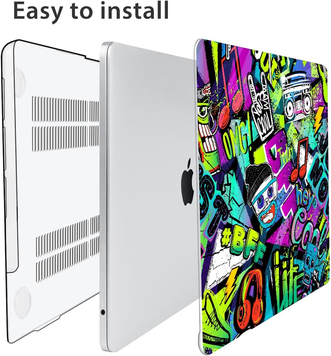 Compatible with MacBook Air 13 inch Case 2025 2024-2022 M4 A3240 M3 A3113 M2 A2681, Plastic Hard Shell&Keyboard Cover&Screen Film&Webcam Cover for MacBook Air 13.6 inch Case, Cool Graffiti